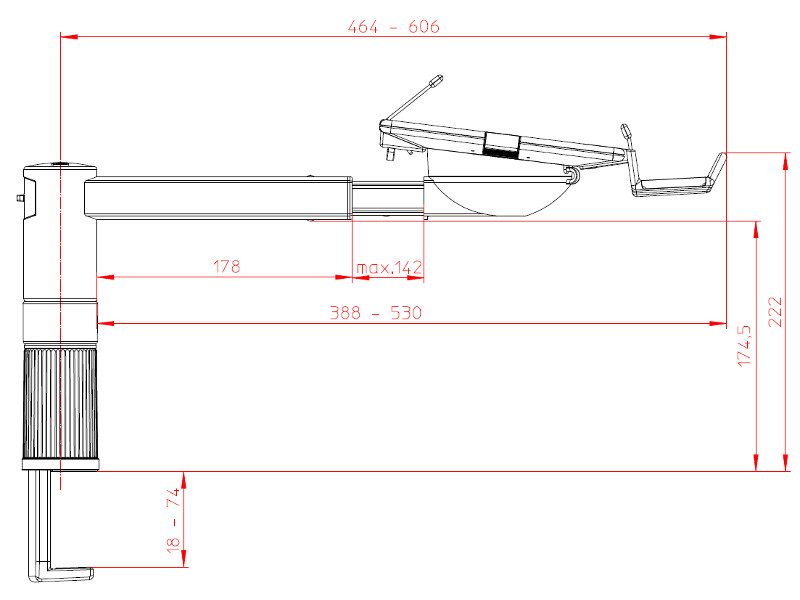Novus ScopeMaster Telefonhalterung silber/anthrazit (714+0009+000) technische Zeichnung Seitenansicht Novus ScopeMaster Telefonhalterung silber/anthrazit (714+0009+000) technische Zeichnung Seitenansicht