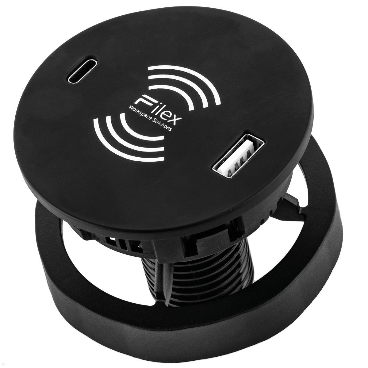 Fellowes Qi Power-Spot Wireless Charger mit USB-A und USB-C, Ansicht Ladeanschlüsse