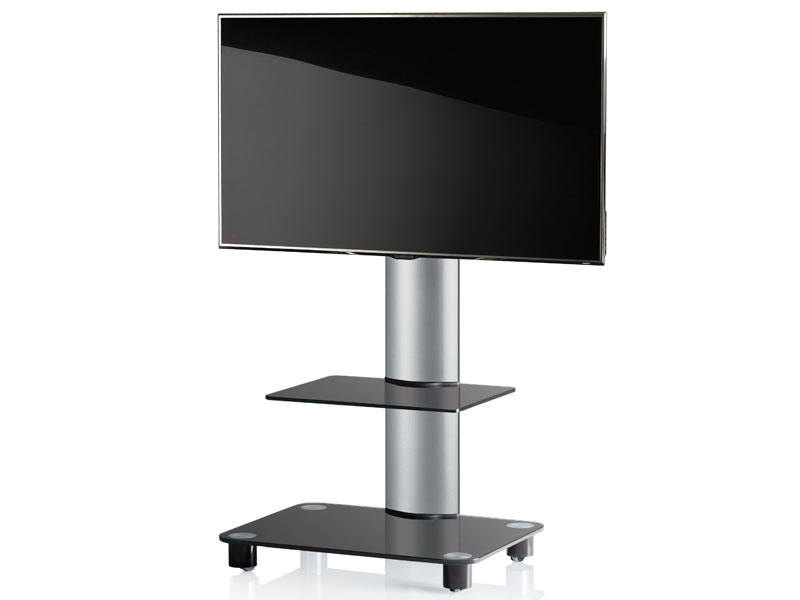 VCM Tosal silber Fernsehständer mit Regal Schwarzglas inkl. Rollen VCM Tosal silber Fernsehständer mit Regal Schwarzglas inkl. Rollen