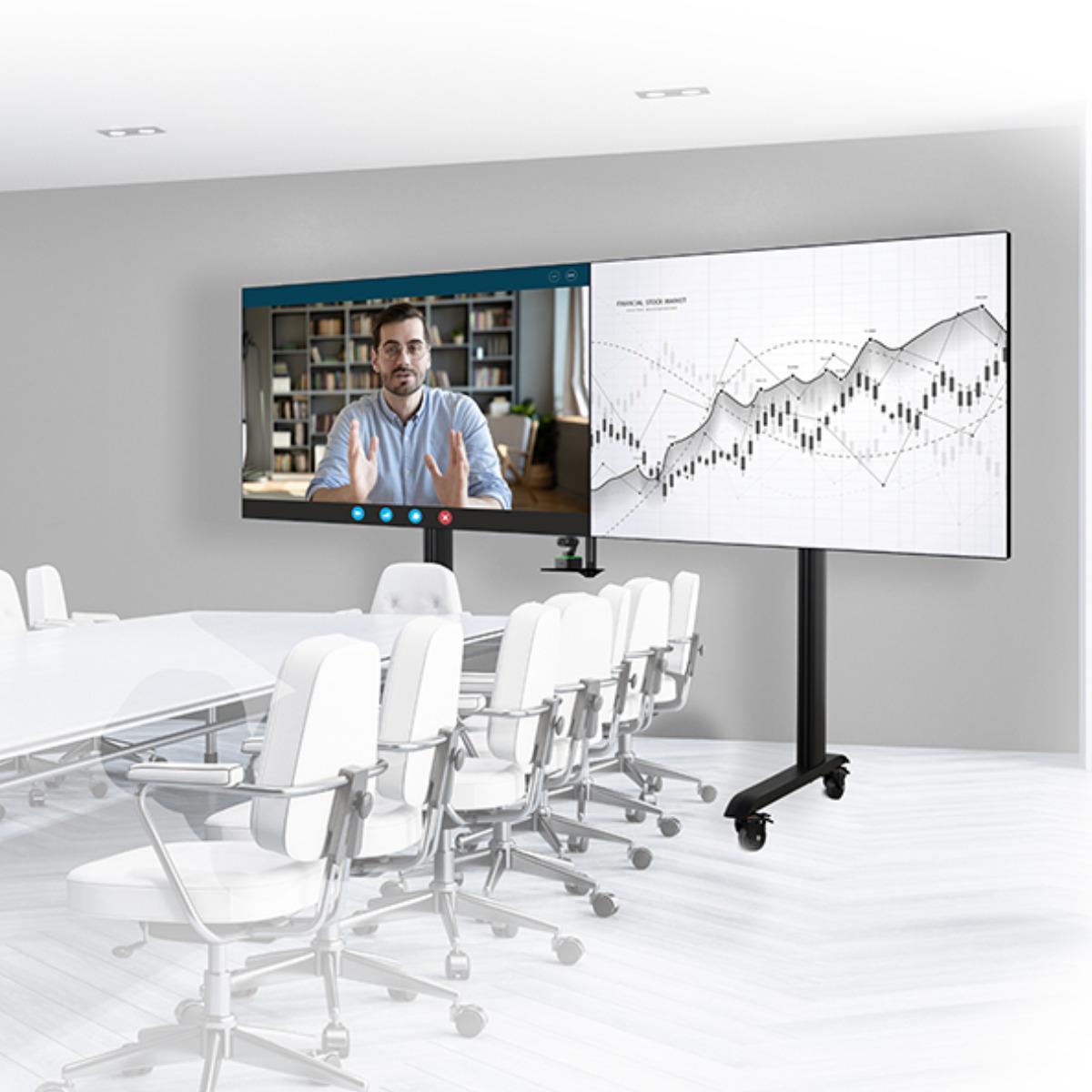 B-Tech BT8518/B mobiler Monitorständer für 2 Bildschirme 70 - 86 Zoll, schwarz Anwendung Video Call Konferenz B-Tech BT8518/B mobiler Monitorständer für 2 Bildschirme 70 - 86 Zoll, schwarz Anwendung Video Call Konferenz