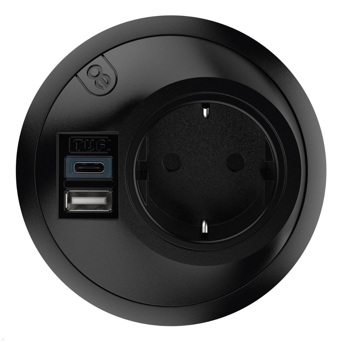 Dataflex Power PixelTUF Einbausteckdose 1x Steckdose, 1x USB-A, 1x USB-C (26.203), schwarz Ansicht von oben Dataflex Power PixelTUF Einbausteckdose 1x Steckdose, 1x USB-A, 1x USB-C (26.203), schwarz Ansicht von oben