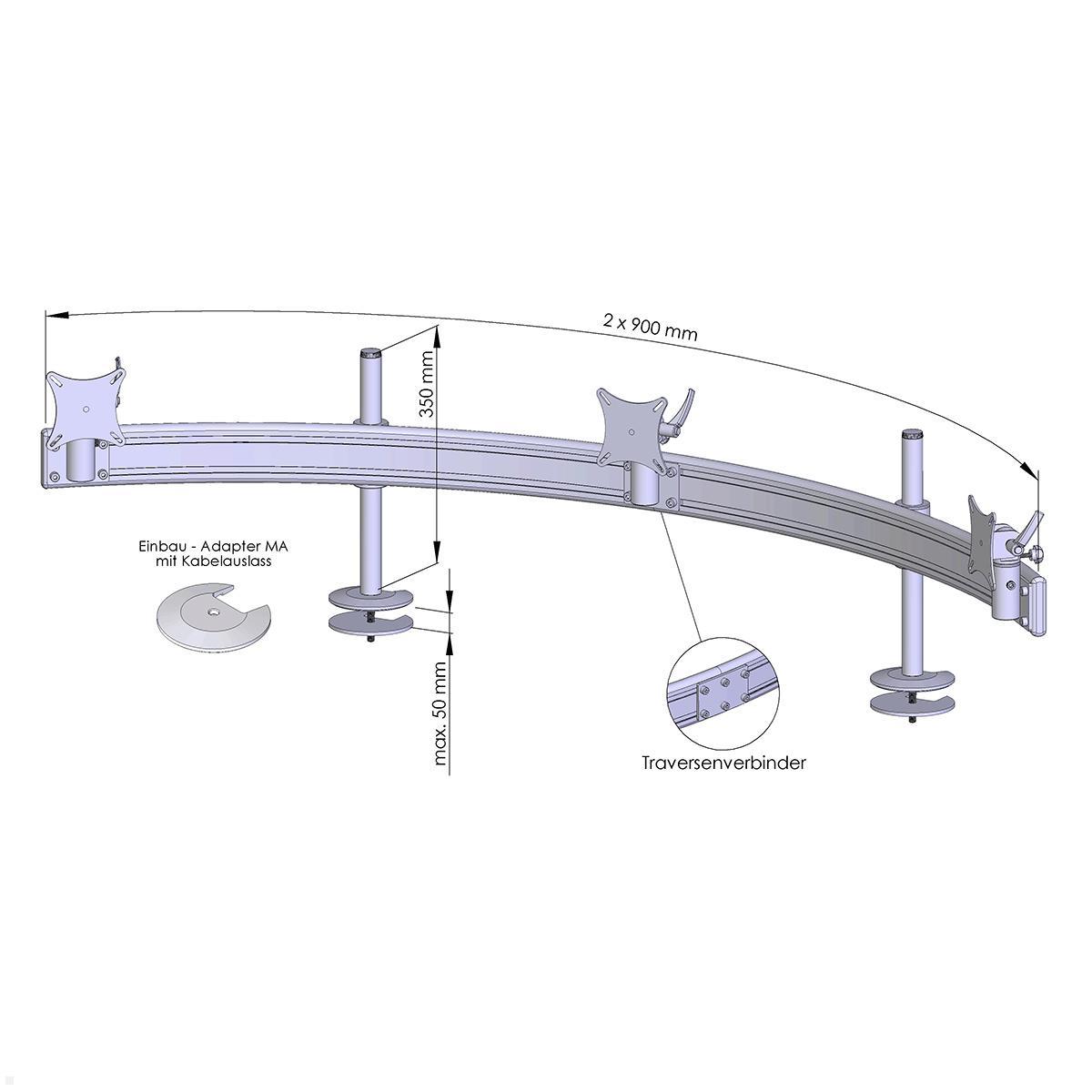 MonLines MTH294B Para 3er Monitor Tischhalter Einbau OA bis 32 Zoll, schwarz, Zeichnung Maße MonLines MTH294B Para 3er Monitor Tischhalter Einbau OA bis 32 Zoll, schwarz, Zeichnung Maße