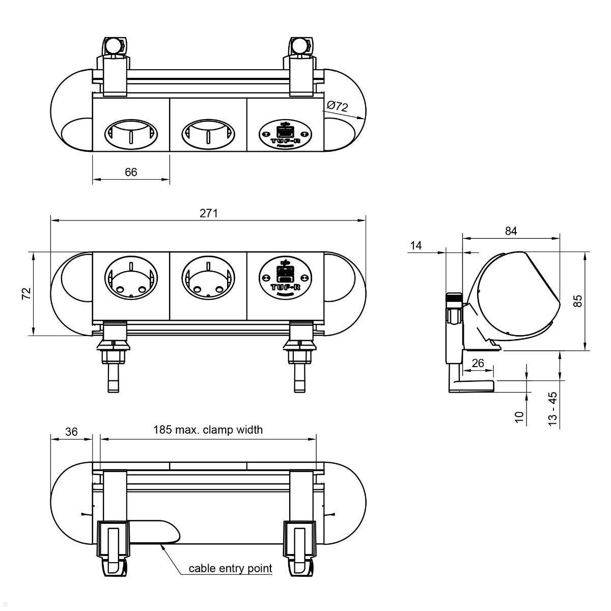 Dataflex Polar Tischanschlussfeld 2x Steckdose, 1x USB-A, 1x USB-C (25.103), schwarz Maße Dataflex Polar Tischanschlussfeld 2x Steckdose, 1x USB-A, 1x USB-C (25.103), schwarz Maße