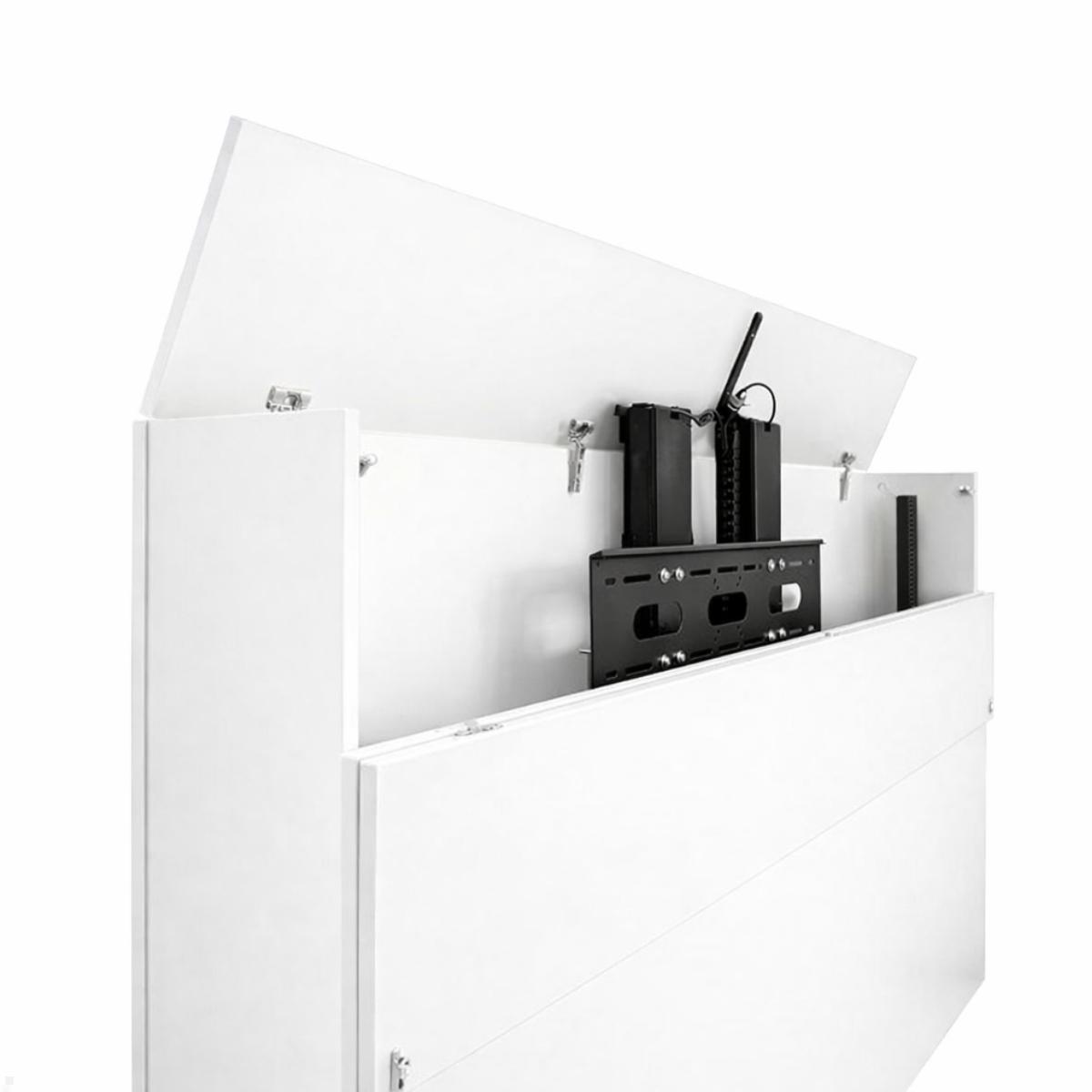 MonLines SIDEB86W mobiles Display Sideboard mit Lift bis 86 Zoll, weiß, aufklappbar