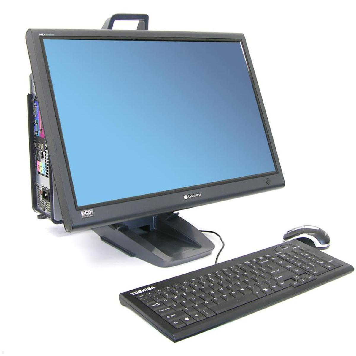 Ergotron Neo-Flex All In One SC Lift Standfuß (33-338-085) Anwendung mit Monitor & PC Ergotron Neo-Flex All In One SC Lift Standfuß (33-338-085) Anwendung mit Monitor & PC