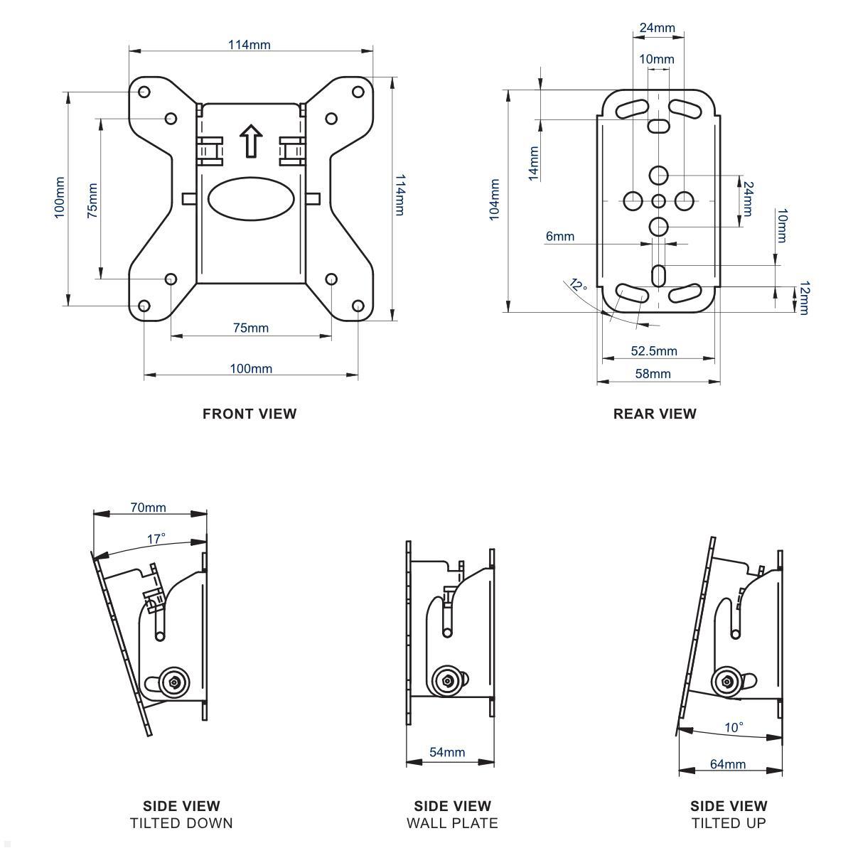 B-Tech BT7511/B Neigbarer Monitor Wandhalter bis 28 Zoll, schwarz technische Zeichnung B-Tech BT7511/B Neigbarer Monitor Wandhalter bis 28 Zoll, schwarz technische Zeichnung