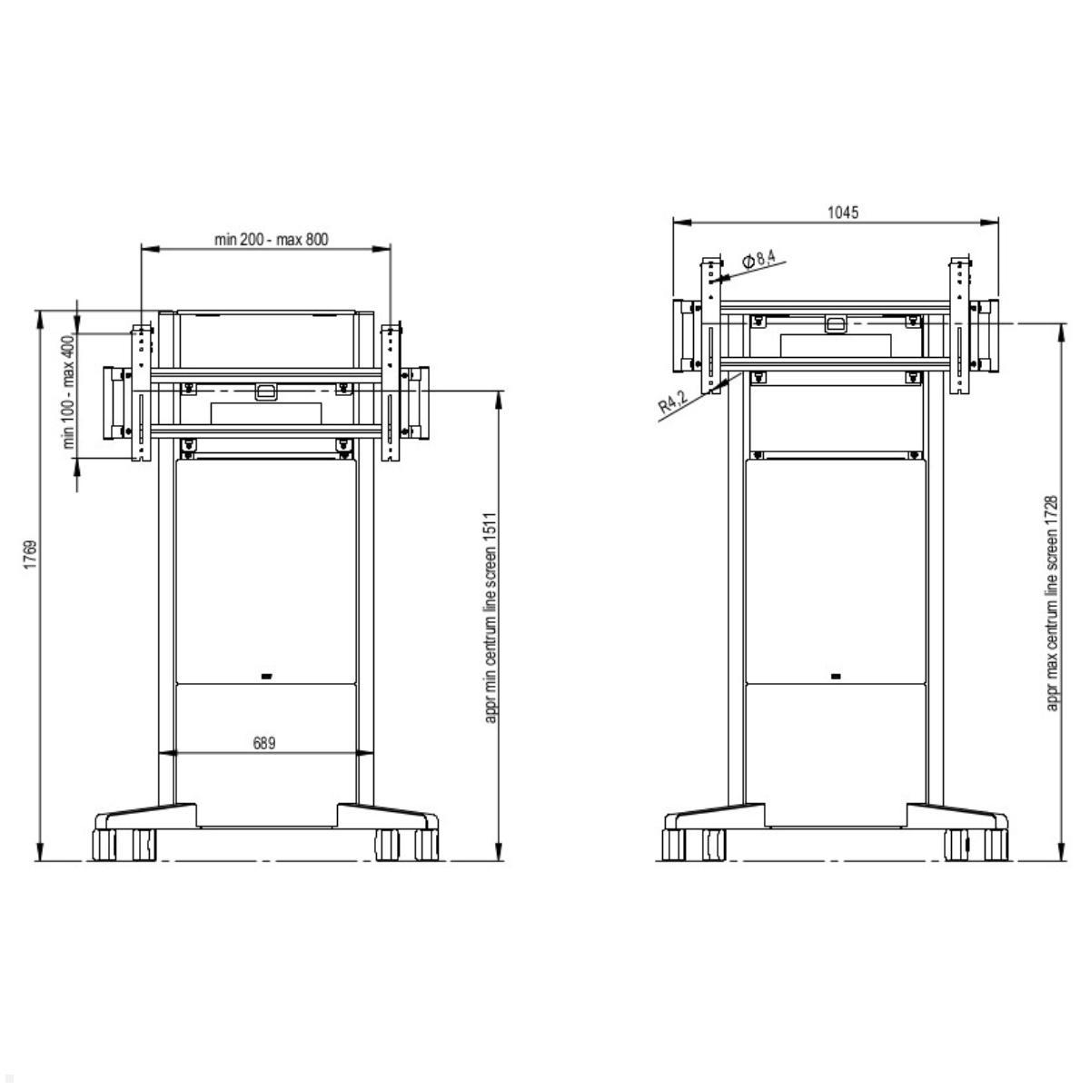 SMS Presence Mobiler Monitorständer bis 84 Zoll / 120 kg / Höhe 1650 mm (C5-31U005-2-A-0) technische Zeichnung SMS Presence Mobiler Monitorständer bis 84 Zoll / 120 kg / Höhe 1650 mm (C5-31U005-2-A-0) technische Zeichnung