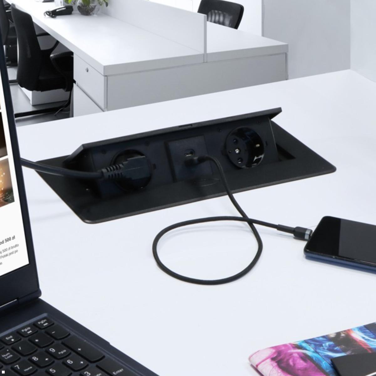 TecLines TES009B 2-fach Einbausteckdose mit USB A/C Charger, 3m Kabel, schwarz Anwendung Office TecLines TES009B 2-fach Einbausteckdose mit USB A/C Charger, 3m Kabel, schwarz Anwendung Office