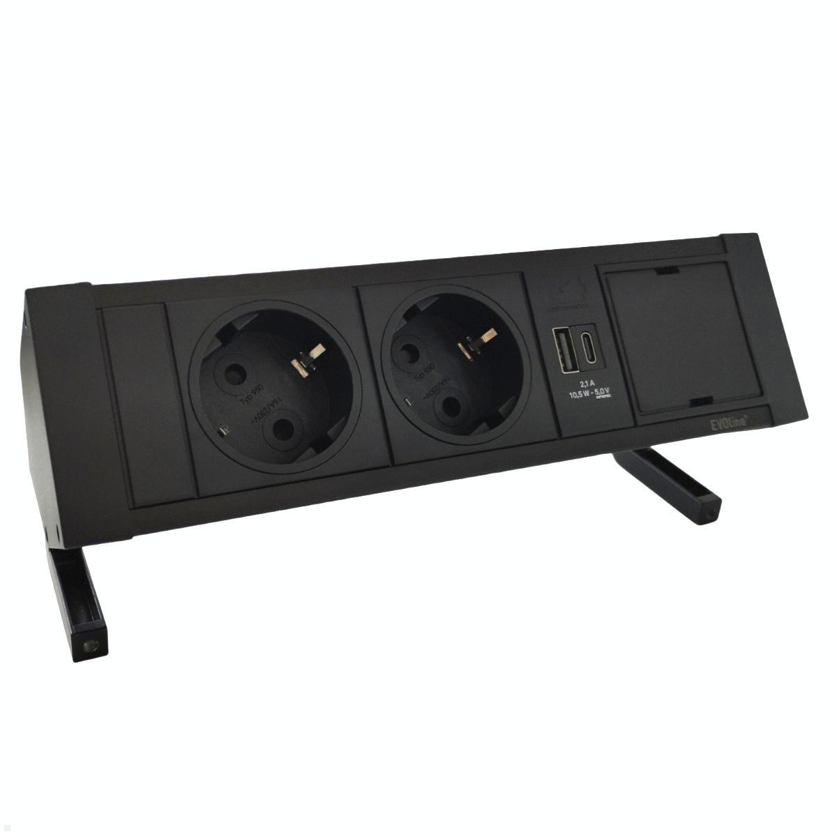 EVOline DockSquare 2-fach Steckdose USB-A/C, Leermodul und Befestigungszwinge, schwarz EVOline DockSquare 2-fach Steckdose USB-A/C, Leermodul und Befestigungszwinge, schwarz