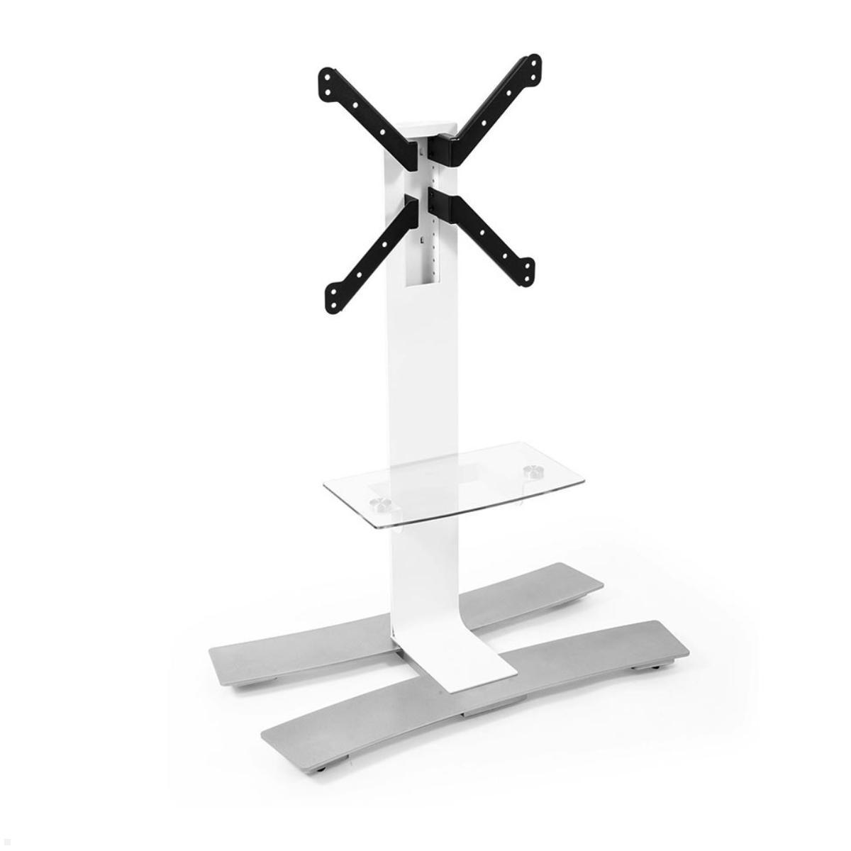 Erard WILL 1050 L mobiler TV Standfuß mit Ablage 30-65 Zoll, weiß, Frontansicht Erard WILL 1050 L mobiler TV Standfuß mit Ablage 30-65 Zoll, weiß, Frontansicht