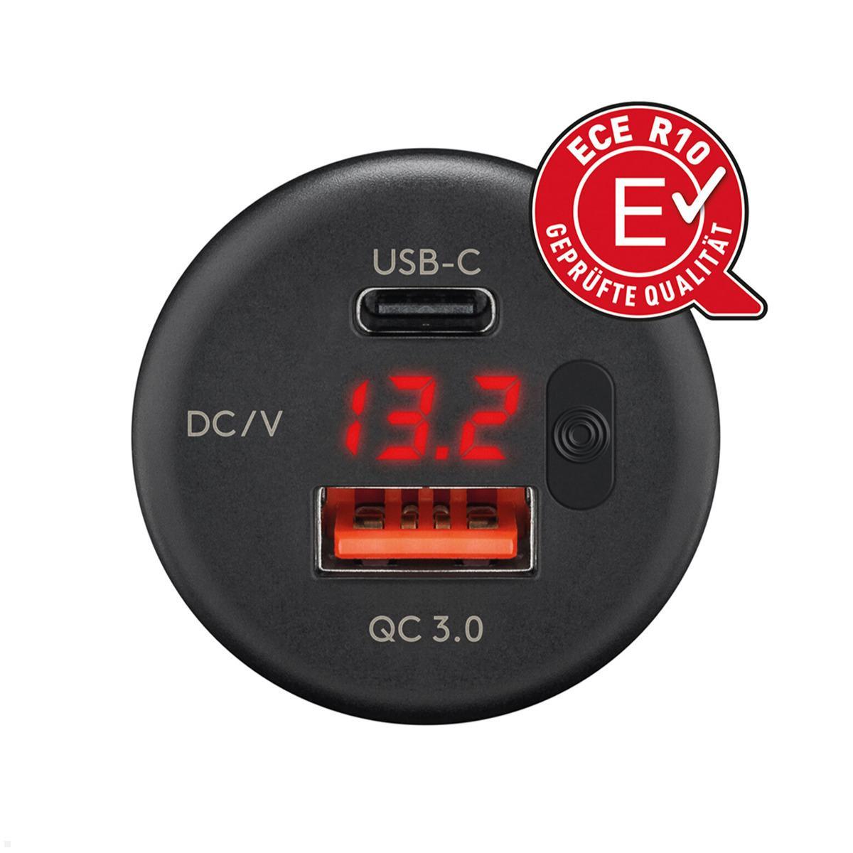 Comount Dual USB-Einbaucharger mit USB-A/C, LED-Anzeige und Taster, Quick Charge Power Delivery