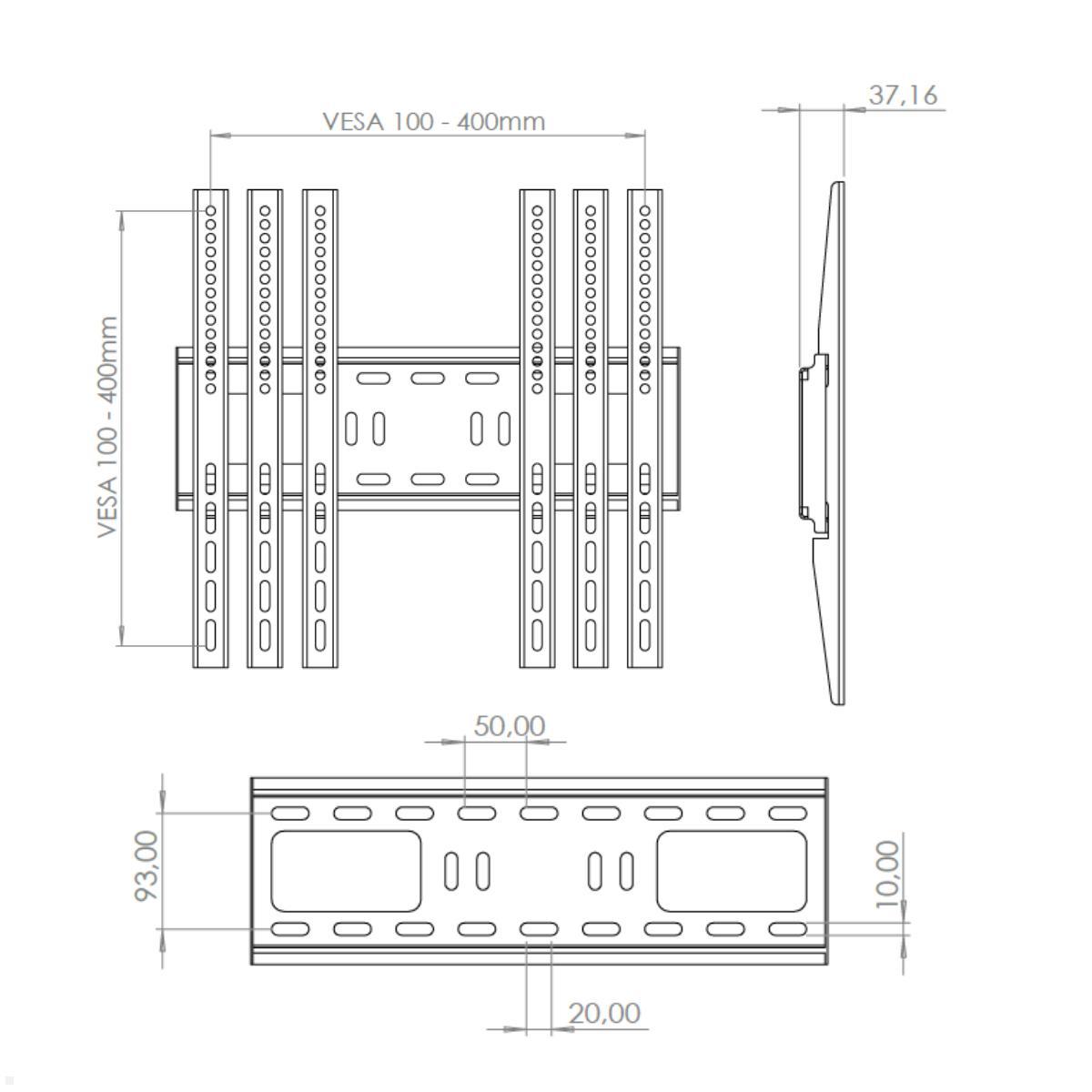 MonLines MWH001B flache TV Wandhalterung, technische Zeichnung