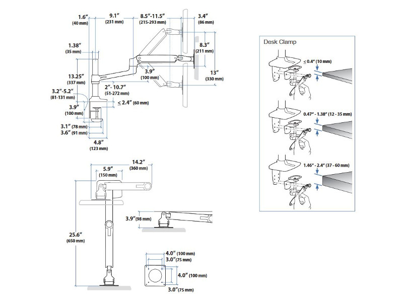 Ergotron LX Arm Monitor Tischklemme (45-537-216) Zeichnung Ergotron LX Arm Monitor Tischklemme (45-537-216) Zeichnung