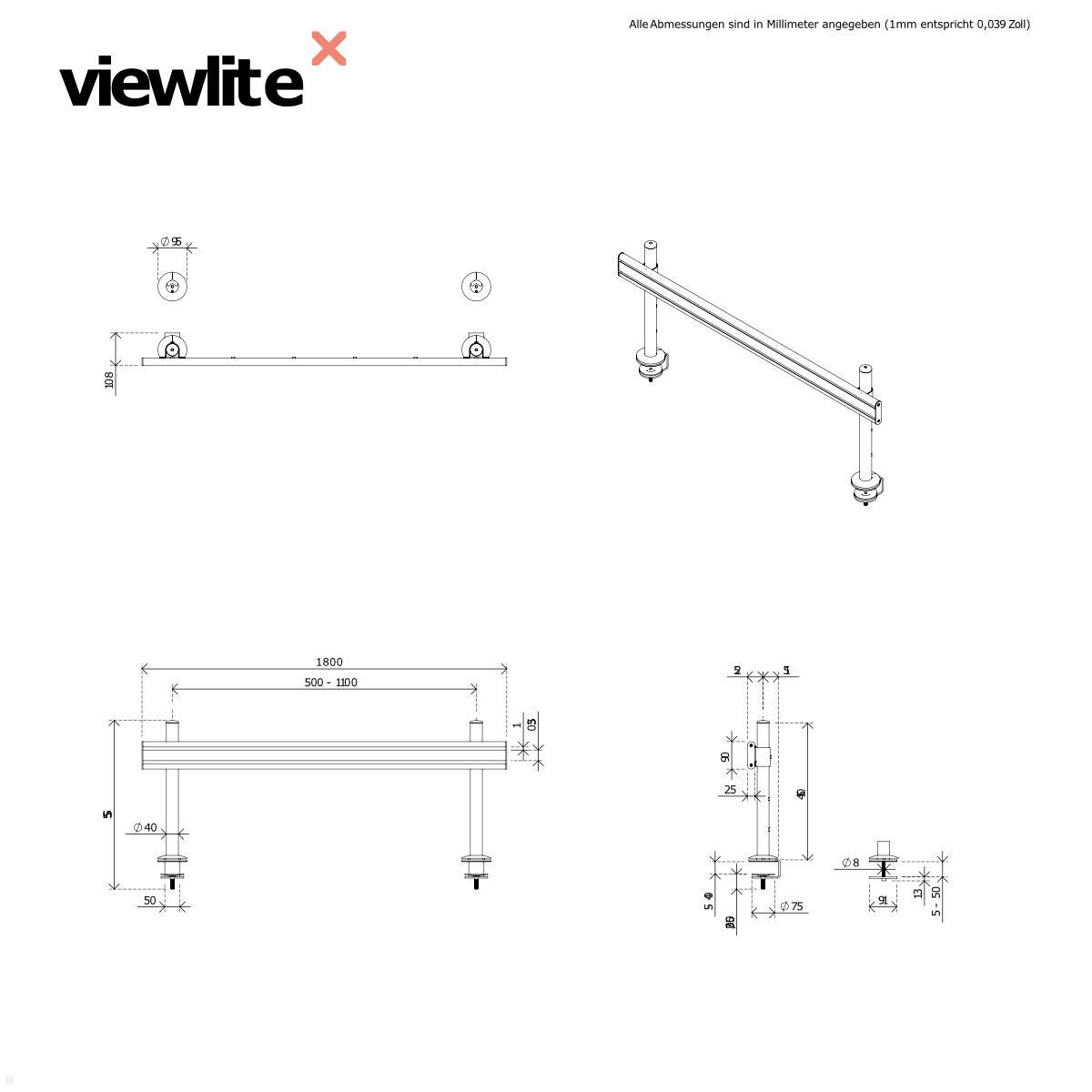 Dataflex Viewlite Schienensystem/Slatwall für den Tisch 1800mm (58.705) technische Zeichnung Dataflex Viewlite Schienensystem/Slatwall für den Tisch 1800mm (58.705) technische Zeichnung