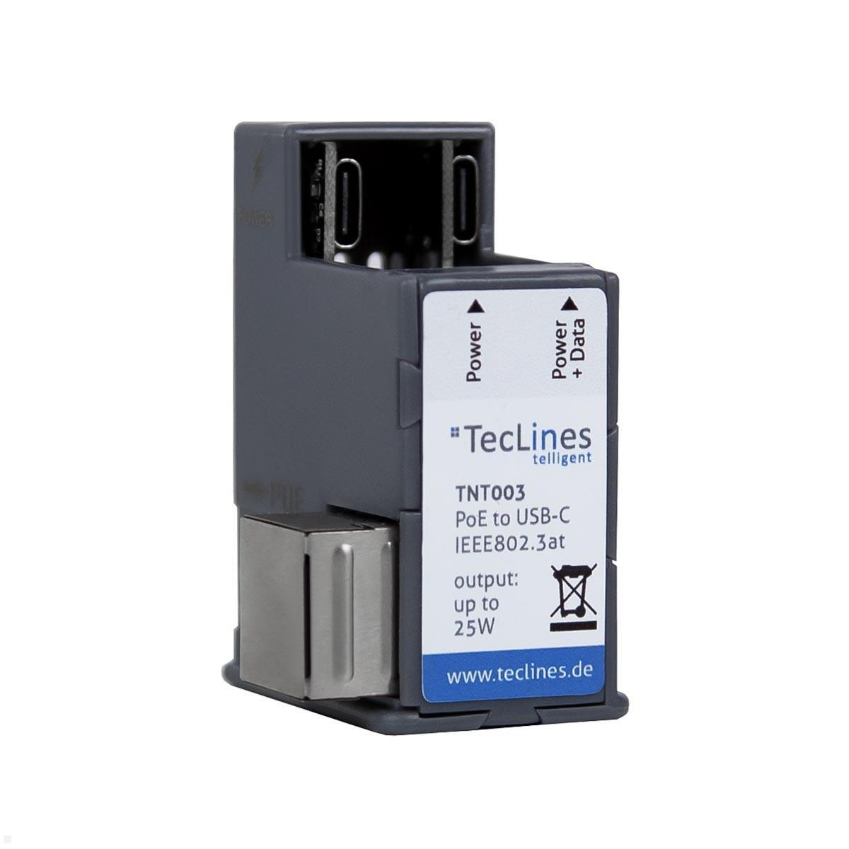 TecLines TNT003 Unterputz PoE Netzteil Ethernet Splitter bis 25 W mit USB-C TecLines TNT003 Unterputz PoE Netzteil Ethernet Splitter bis 25 W mit USB-C