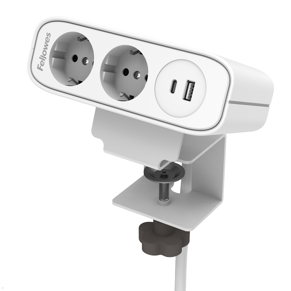 Fellowes Power Desk Up EP65 Tischsteckdose mit 2x Steckdose, 1x USB-A/C Charger (100091415), weiß