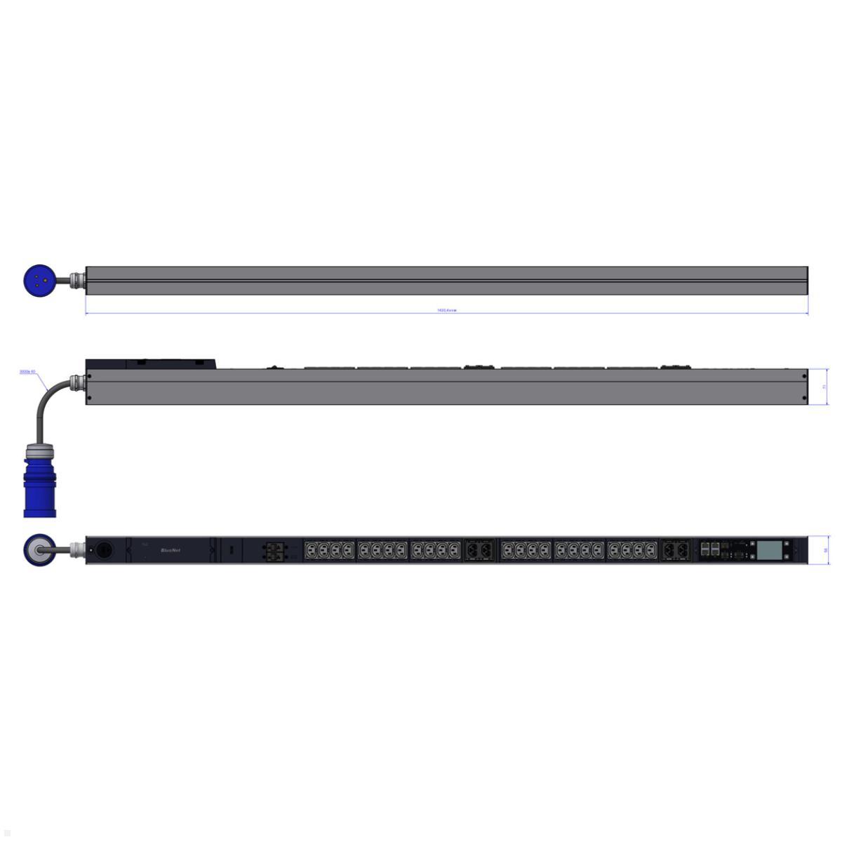 Bachmann BN PRO M+ Metered RCM – 32A Rack PDU mit 24xC13 4xCombo 2xMCB, 3,0m CEE 32A/3p (BM0024756), Energiemessung PDU