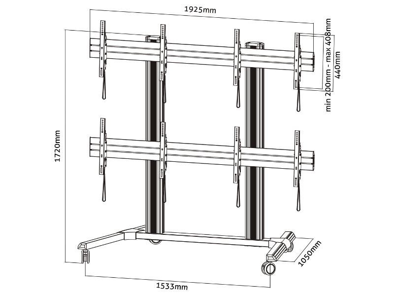 PureMounts PDS-2304C Videowall Rollwagen für vier Displays 45" - 55" Maße