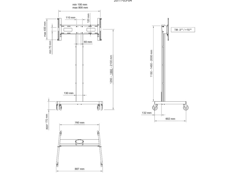 SMS Flatscreen FH MT 1150  mobiler Monitorständer silber (PL031021EU-P0) Maße