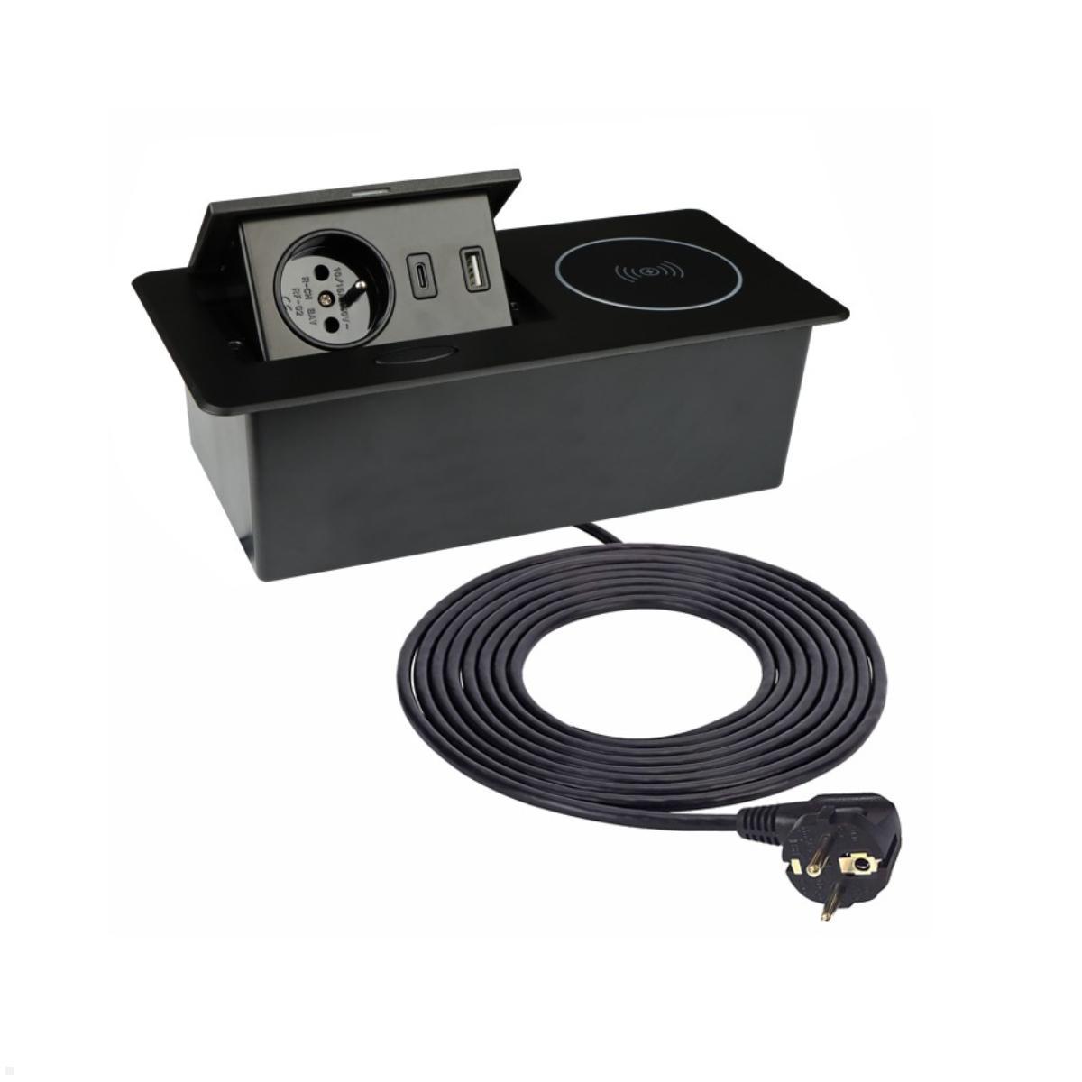 TecLines TES015B Einbau Steckdose mit USB A/C Charger, Qi, schwarz TecLines TES015B Einbau Steckdose mit USB A/C Charger, Qi, schwarz