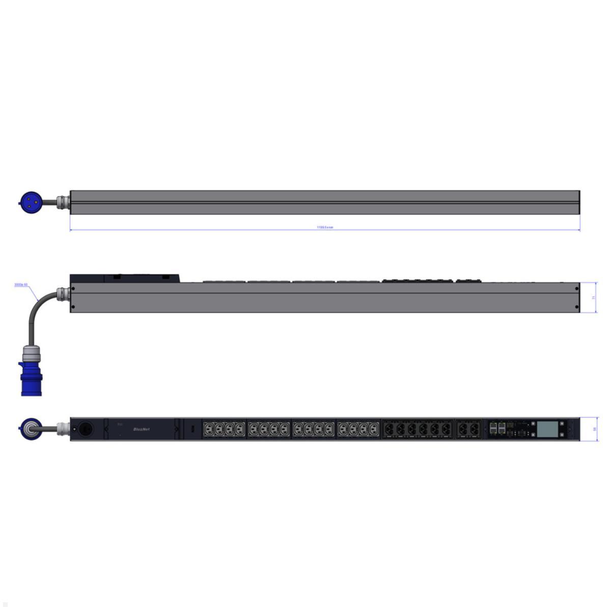 Bachmann BN PRO Metered + RCM – 16xC13 / 8xCombo, 3,0m CEE 16A/3p (BM0024748), Vertikalmontage