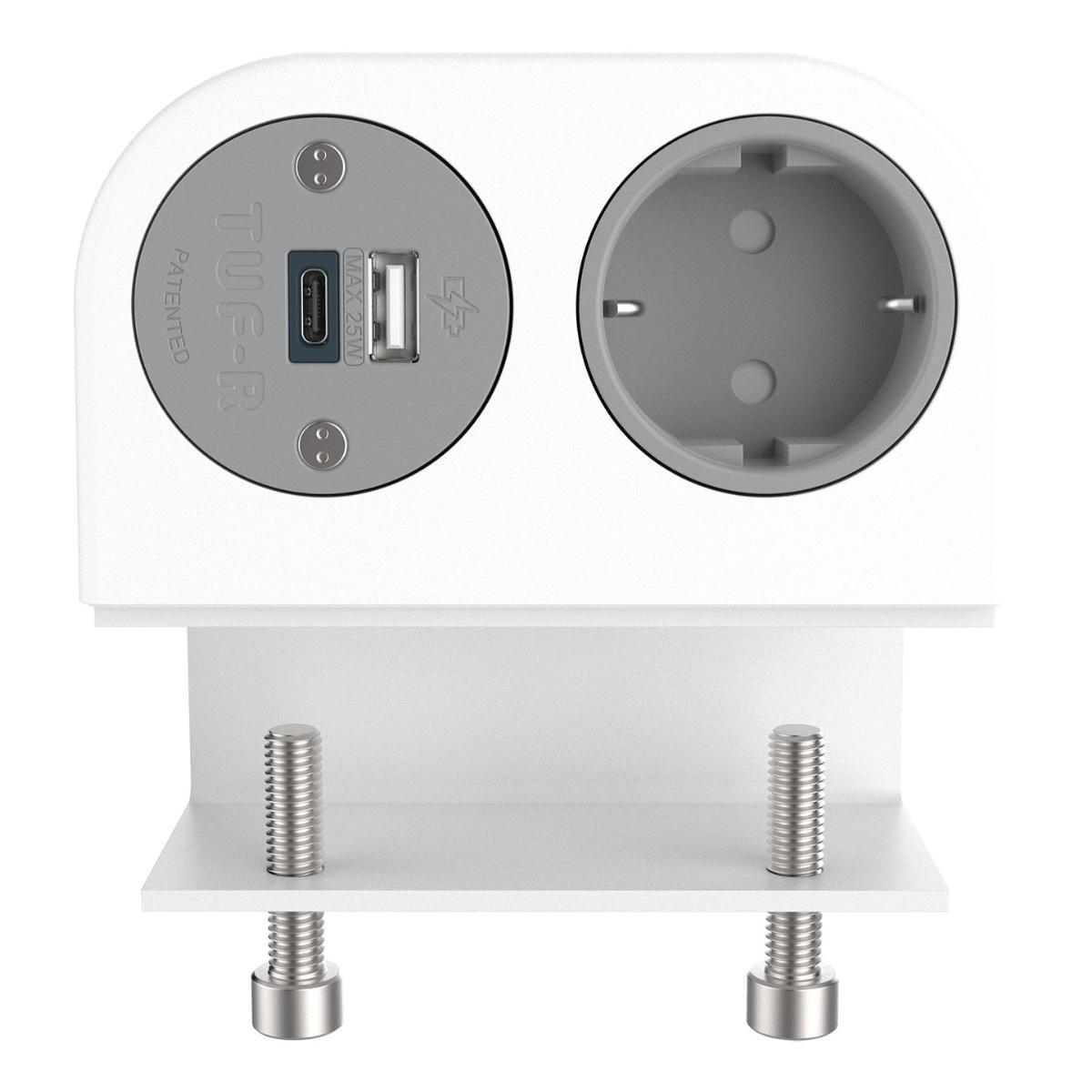 Dataflex Power Phase Tischanschlussfeld 1x Steckdose, 1x USB-A, 1x USB-C (25.200), weiß front Dataflex Power Phase Tischanschlussfeld 1x Steckdose, 1x USB-A, 1x USB-C (25.200), weiß front