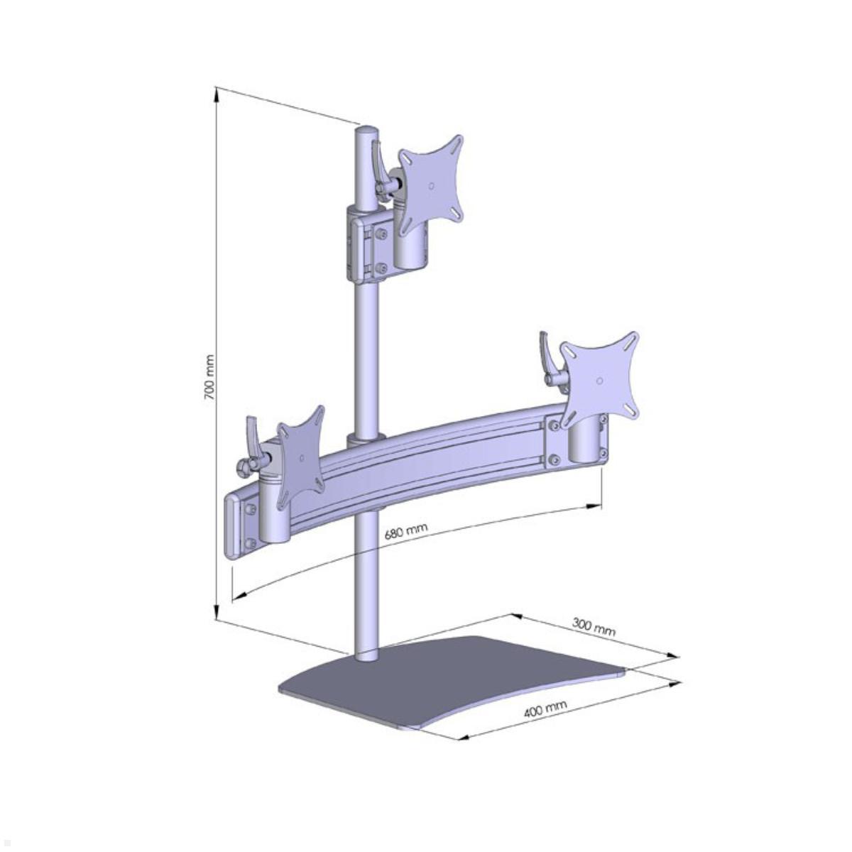 MonLines MTH306B Para 2+1 Monitor Tischhalter Standfuß bis 19 Zoll, schwarz, Zeichnung Maße