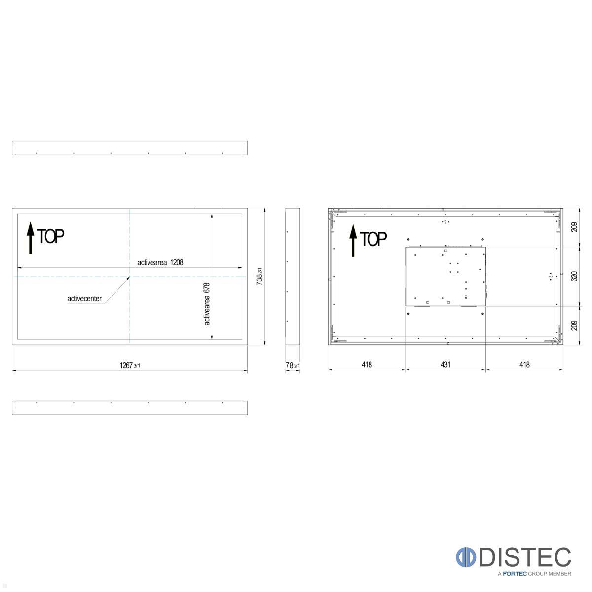 Distec BLO-Line A1 Brandschutz Monitor 54.6 Zoll IoT Blende quer (DS-92-077Q) technische Zeichnung