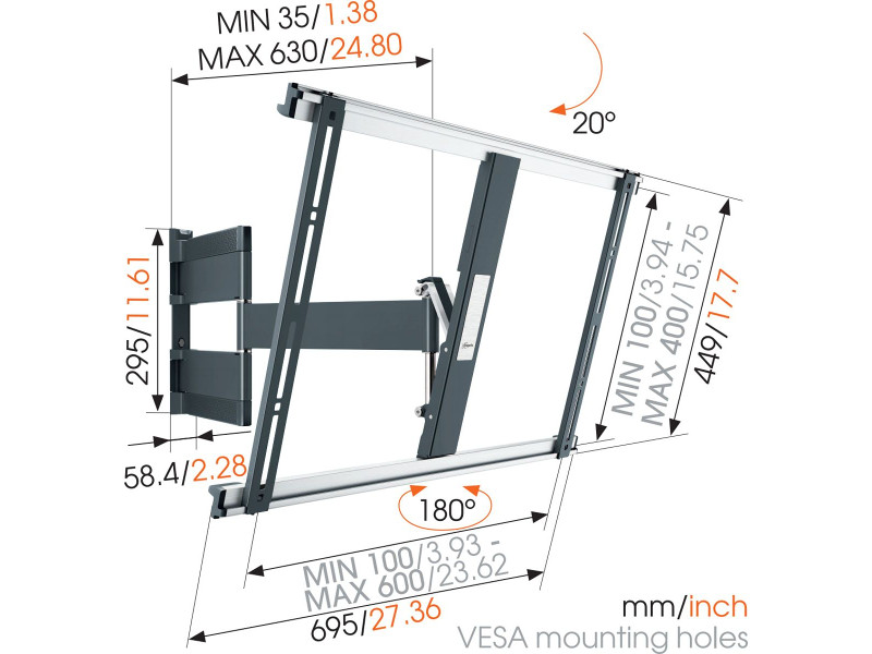 Vogels THIN 545 ExtraThin schwenkbare TV Wandhalterung Maße