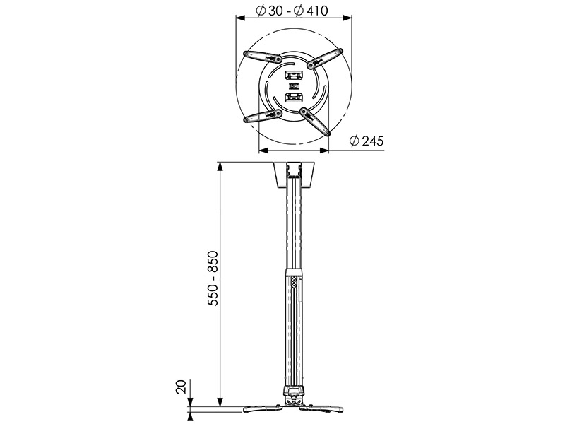 Vogels PPC 2555 Beamer Deckenhalterung 550-850mm 25kg, Skizze Vogels PPC 2555 Beamer Deckenhalterung 550-850mm 25kg, Skizze