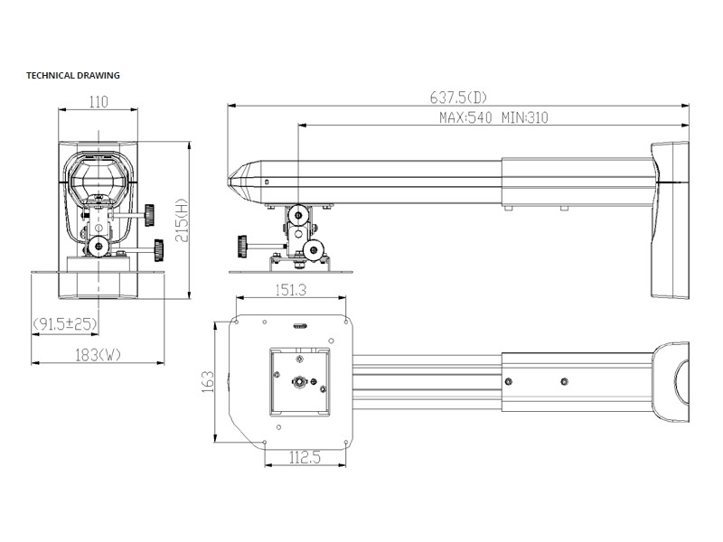 i3 Technologies Beamer Halterung für 87 Zoll (VSV0004502 Maße