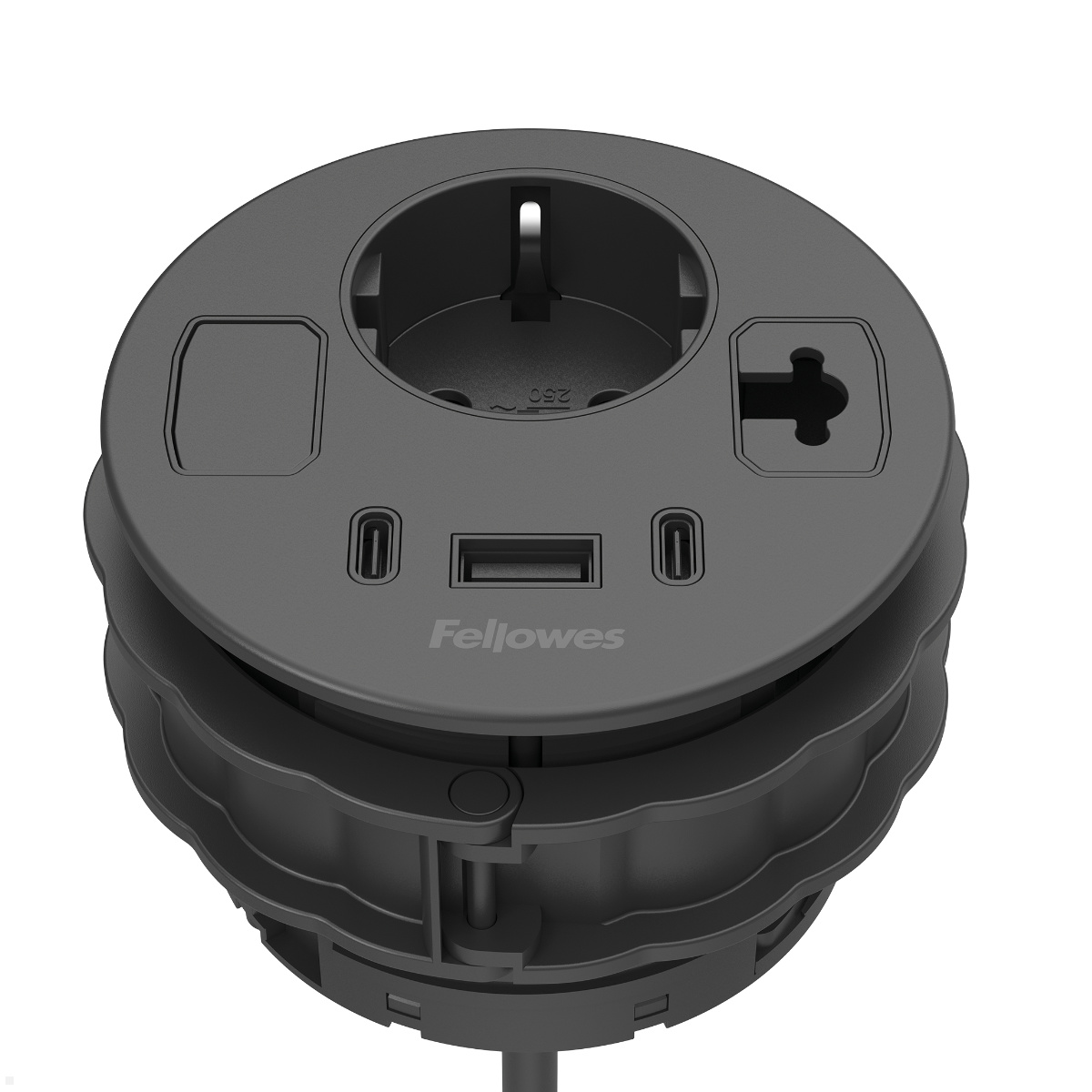 Fellowes Power-Spot Einbausteckdose mit 1x USB-A und 2x USB-C Charger 45W ( 100136859), schwarz