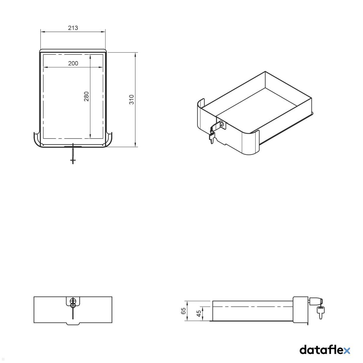 Dataflex Bento Desktop Locker 500 Untertisch Schrank mit Tischklemme (45.500), weiß technische Zeichnung Schublade Dataflex Bento Desktop Locker 500 Untertisch Schrank mit Tischklemme (45.500), weiß technische Zeichnung Schublade