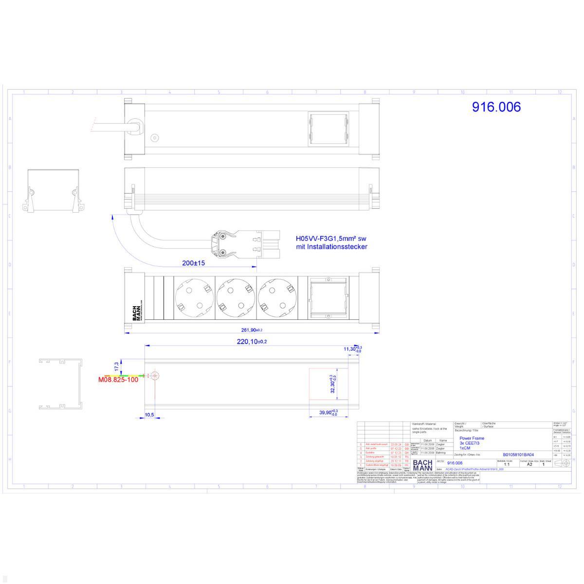 Bachmann Power Frame 3x Steckdose 1x Custom Modul (916.006), Maße