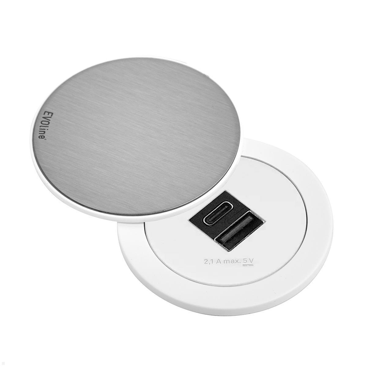 EVOline One USB-Charger A/C mit Deckel weiß, Edelstahleinleger EVOline One USB-Charger A/C mit Deckel weiß, Edelstahleinleger