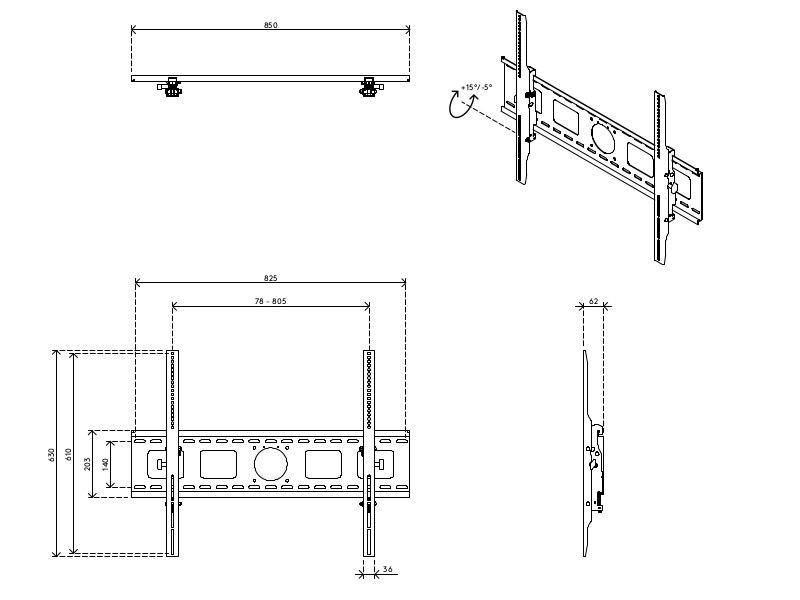 Dataflex 54.362 Addit TV Wandhalterung Zeichnung