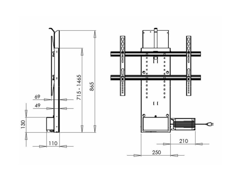 VENSET TS750B elektrischer Einbau TV Lift, 750mm Hub Maße