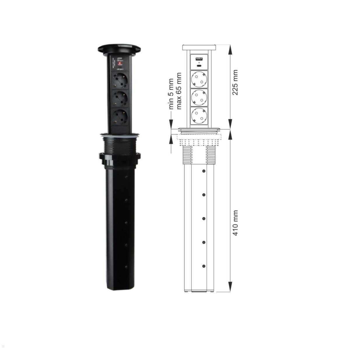 TecLines TVS007B versenkbare 3-fach Steckdosenleiste mit USB-Charger A/C, schwarz technische Zeichnung TecLines TVS007B versenkbare 3-fach Steckdosenleiste mit USB-Charger A/C, schwarz technische Zeichnung