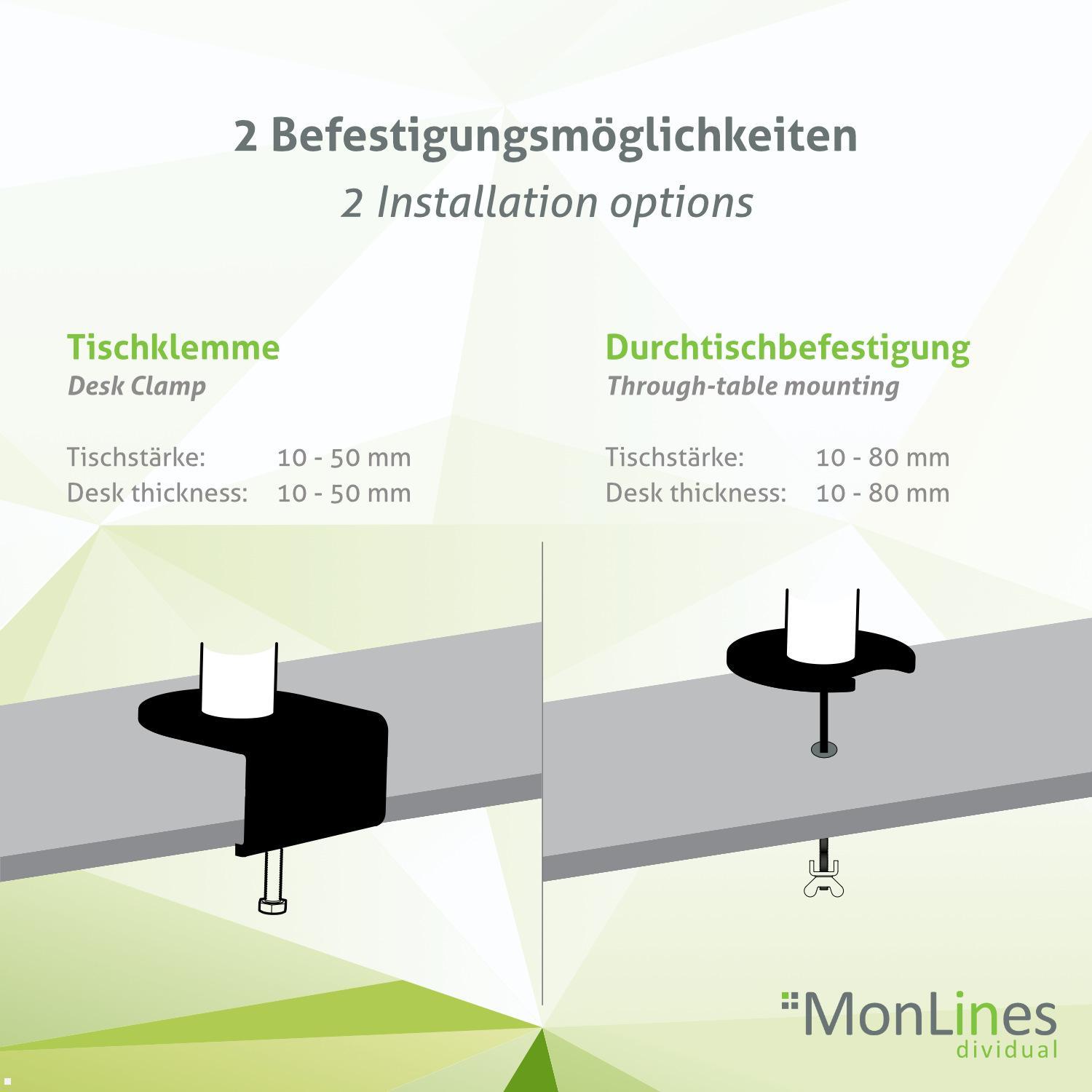 MonLines MTH012 2+2 Monitor Tischhalterung für 4 Monitore, silber Tischstärke MonLines MTH012 2+2 Monitor Tischhalterung für 4 Monitore, silber Tischstärke