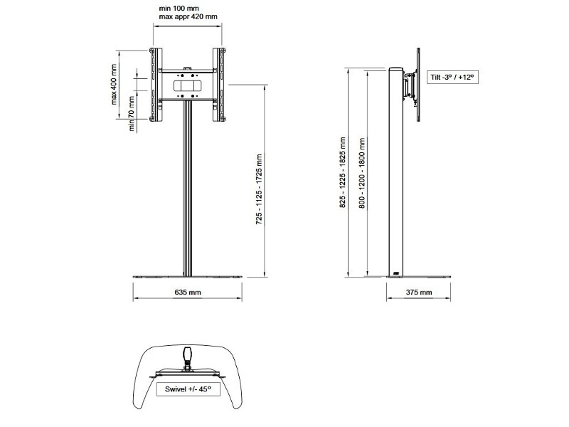 SMS Flatscreen FM ST 1800 Monitorständer (FS071005-P0) Zeichnung