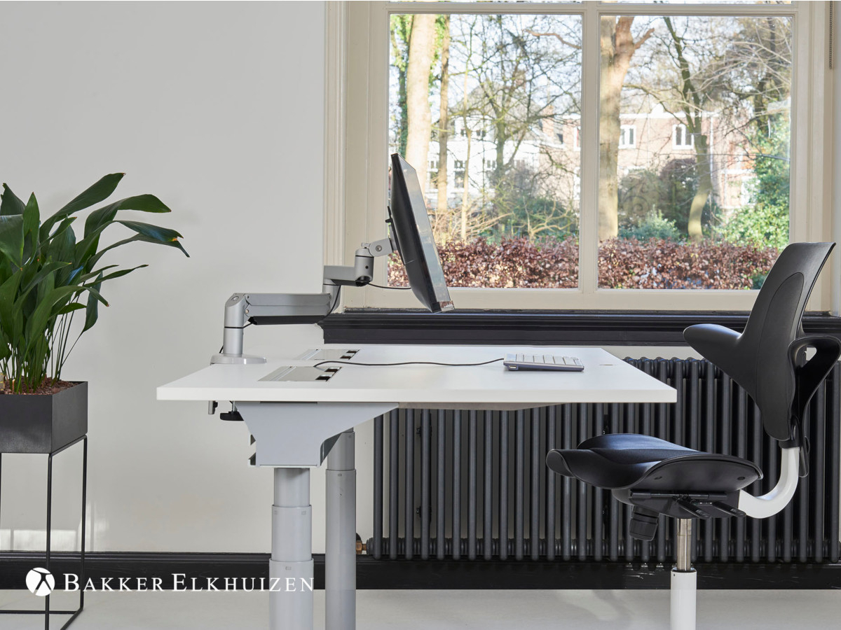 BakkerElkhuizen Premium Office Monitor Tischhalterung Klemme bis 32 Zoll, silber Pivot Funktion