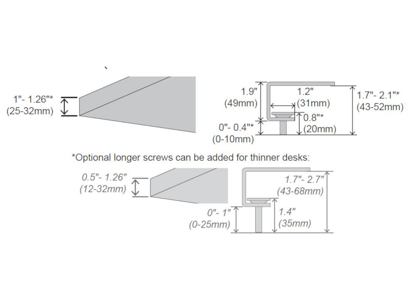 Ergotron Zubehör LX MXV C-Klemme - Montage von unten (98-082) technische Zeichnung