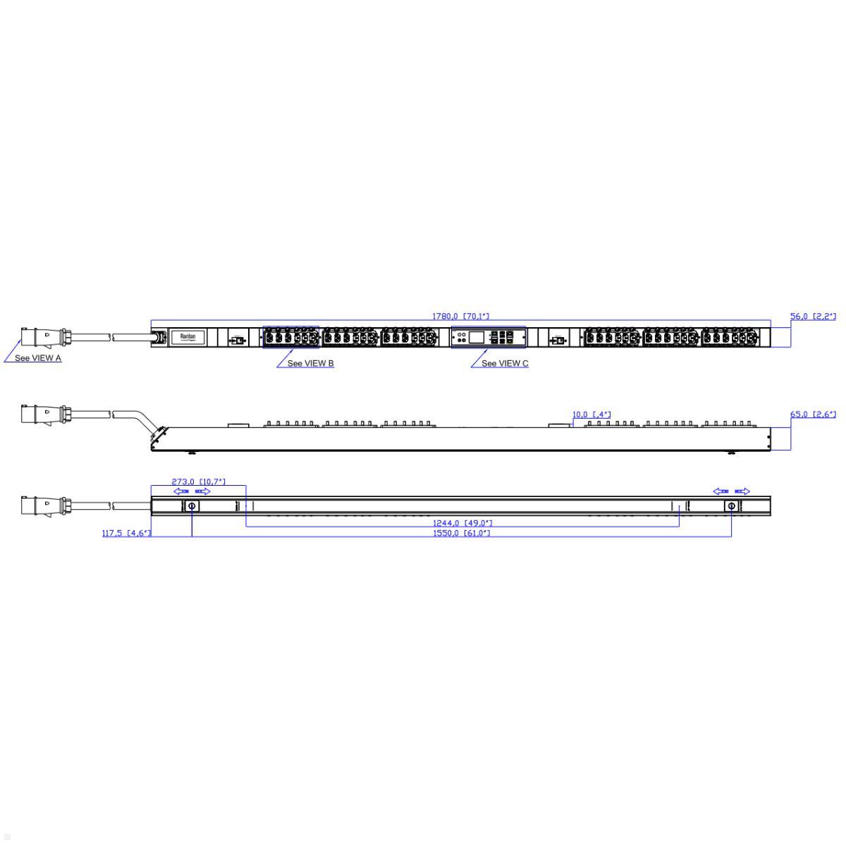 Legrand Raritan iX Rack-PDU 0U mit 18xC13 / 18xCx, 1-phasig 230V 32A, Outlet Metered (PX4-4057-E7), Energiemessung Rechenzentrum
