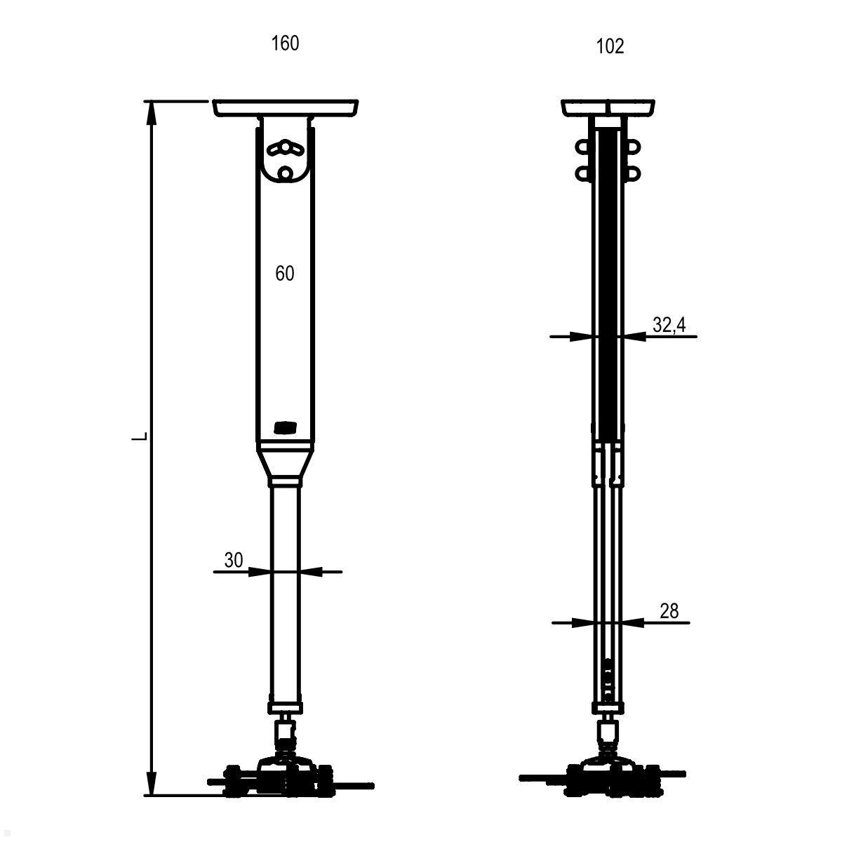 SMS CL V Beamer Deckenhalterung 500-750 höhenverstellbar (AE012055), silber technische Zeichnung SMS CL V Beamer Deckenhalterung 500-750 höhenverstellbar (AE012055), silber technische Zeichnung