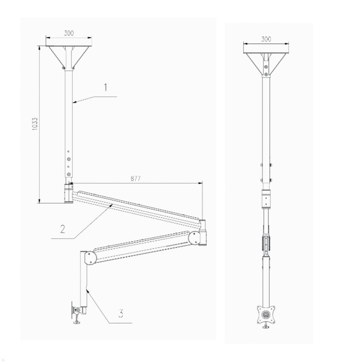 Edbak Praxis Monitor Deckenhalterung mit Schwenkarm, weiß (MSA01w-B), Maße / Zeichnung