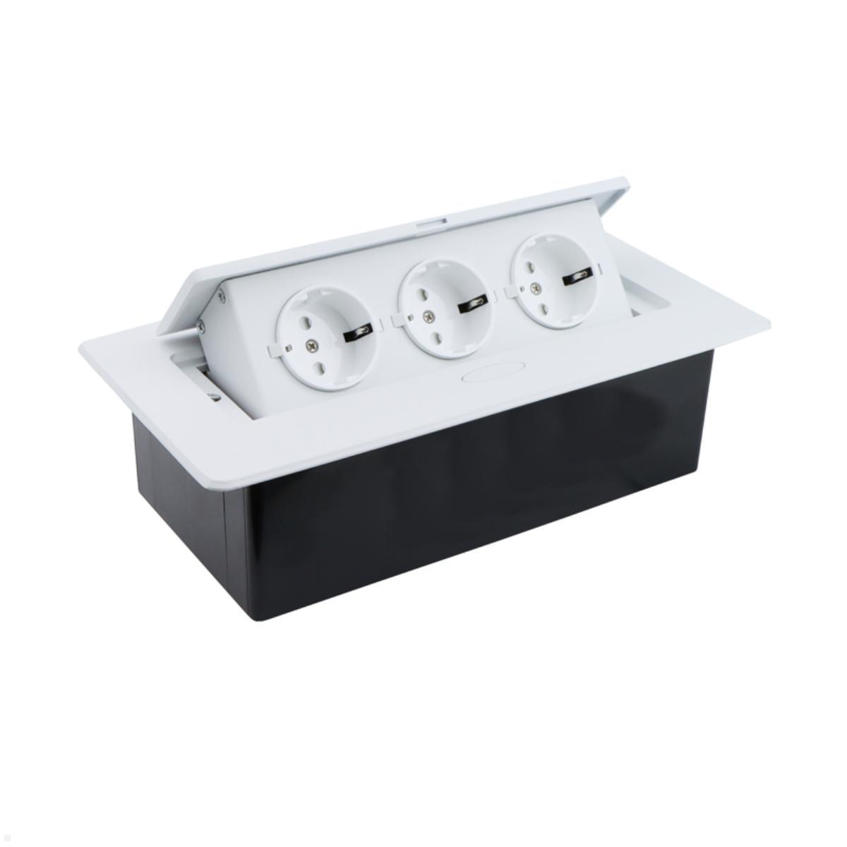 TecLines TES011W 3-fach Einbausteckdose mit 3m Kabel