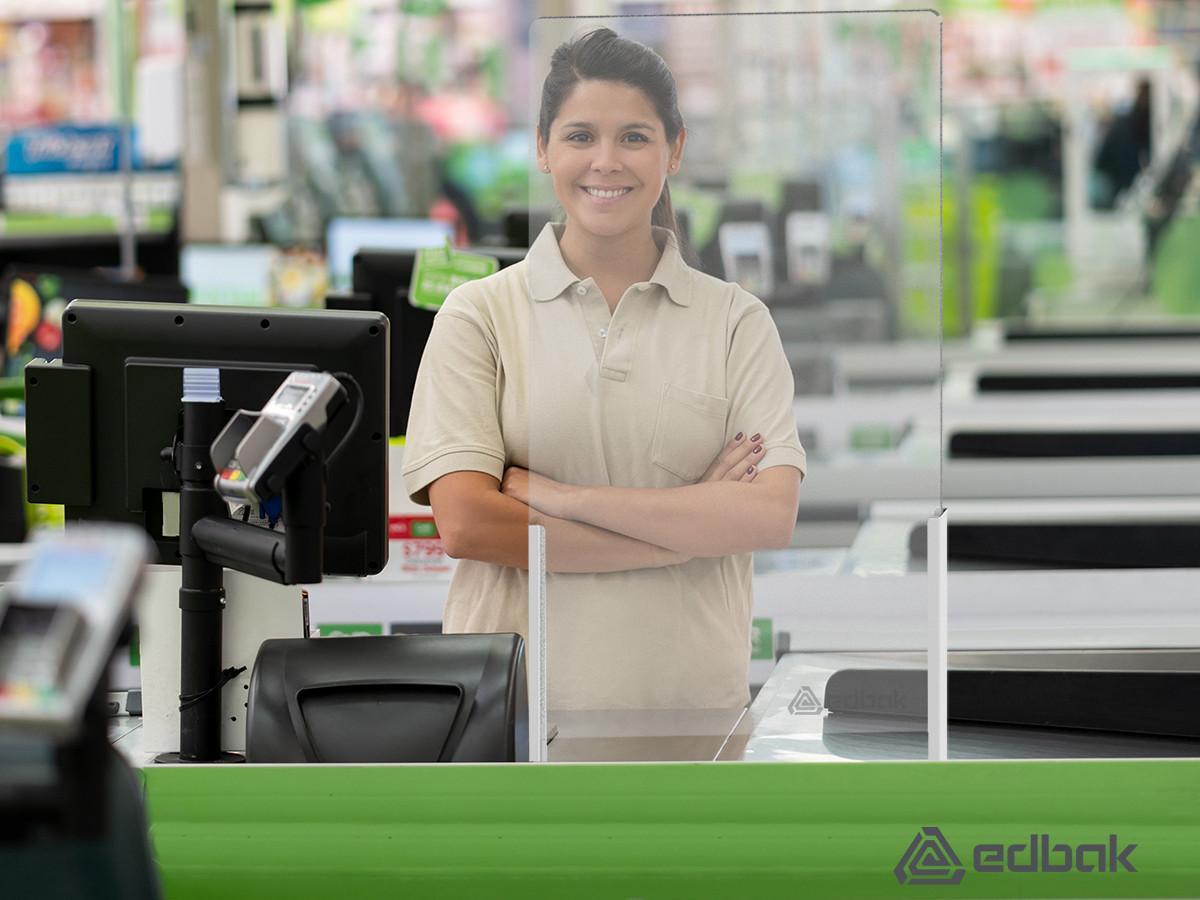 Edbak ProScreen Acrylglas Kassenbereich Schutzscheibe L, Standfuß Anwendungsbeispiel Retail