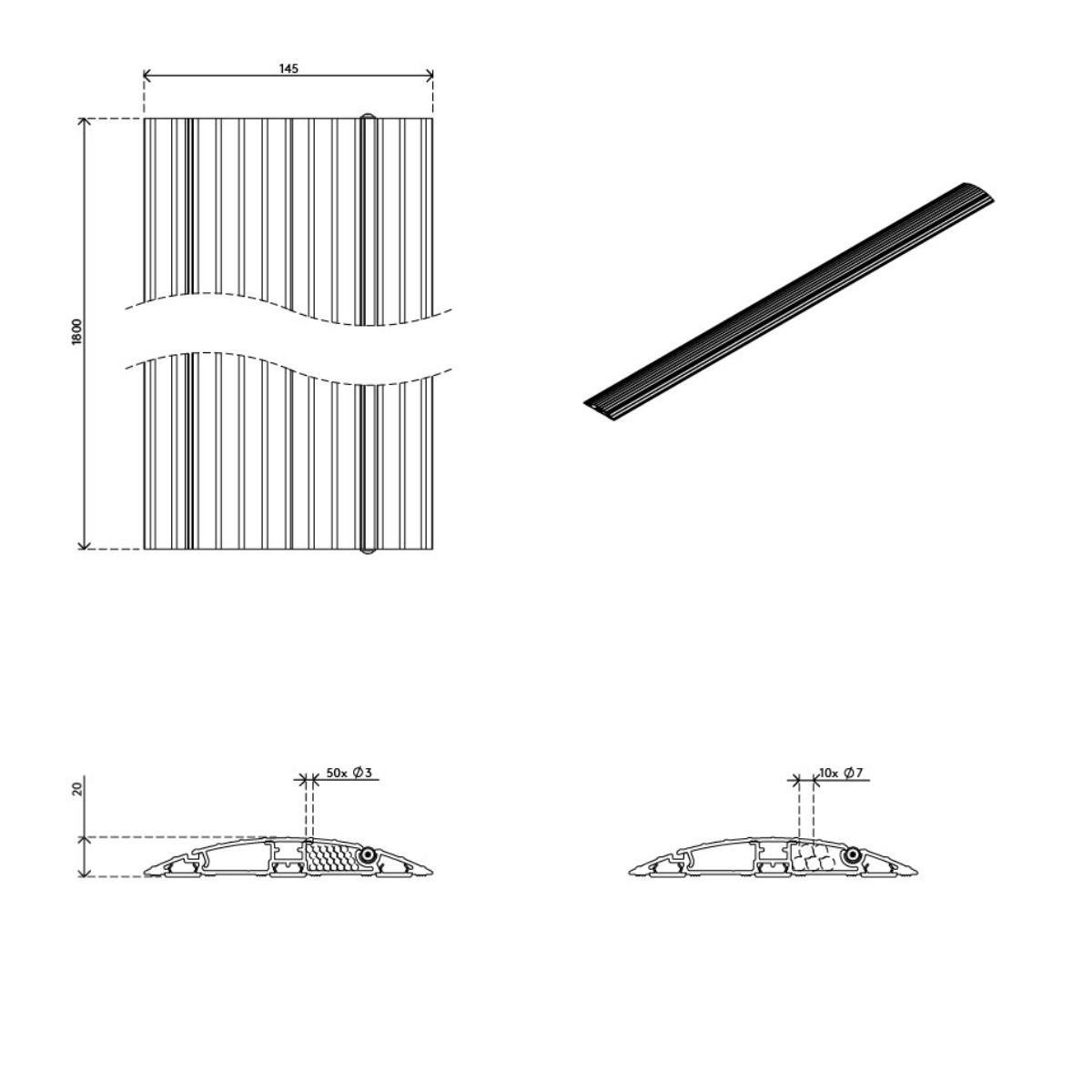 Dataflex Addit Kabelbrücke aufklappbar gerade 180 cm (31.433), Skizze Dataflex Addit Kabelbrücke aufklappbar gerade 180 cm (31.433), Skizze