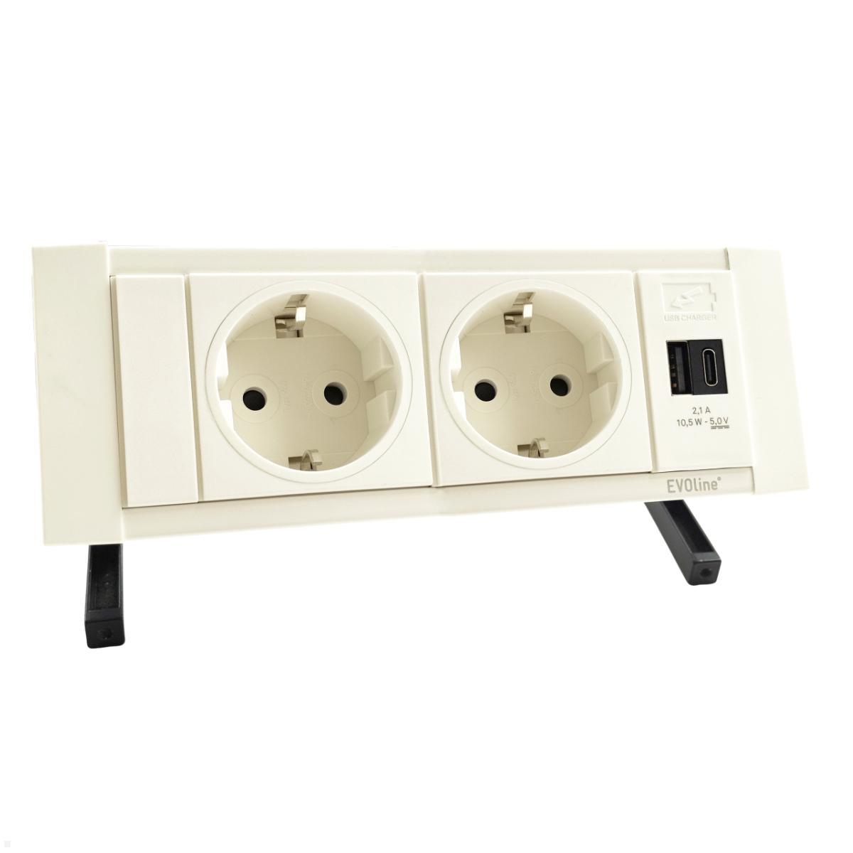 EVOline DockSquare 2-fach Steckdose 1x USB-A/C mit Befestigungszwingen, weiß EVOline DockSquare 2-fach Steckdose 1x USB-A/C mit Befestigungszwingen, weiß