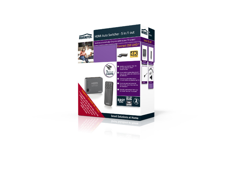 Marmitek Connect 350 UHD HDMI Umschalter mit 4K, 5x Eingang, 1x Ausgang Verpackung